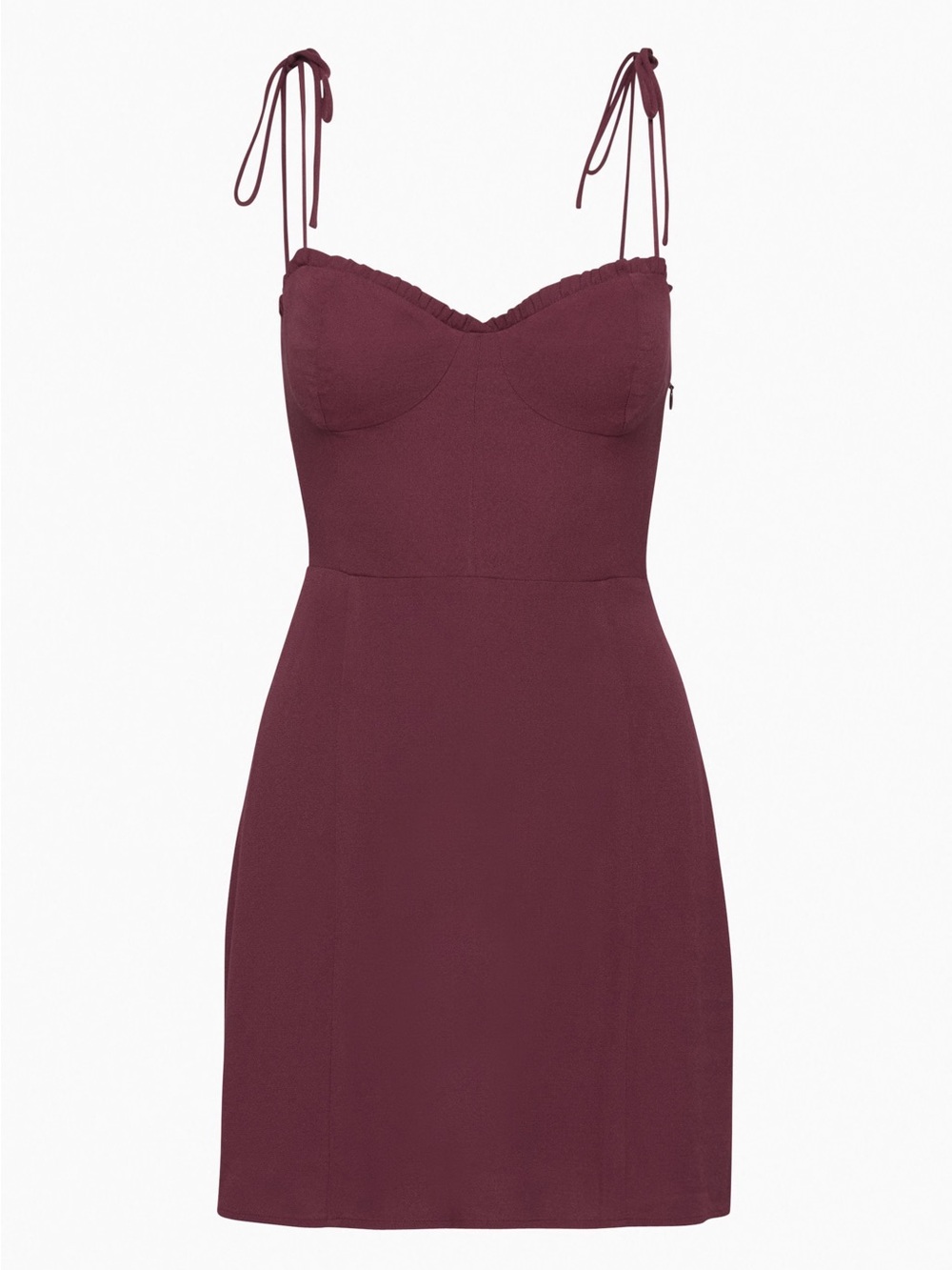 Tie-Shoulder Sweetheart Mini Dress in Deep Wine